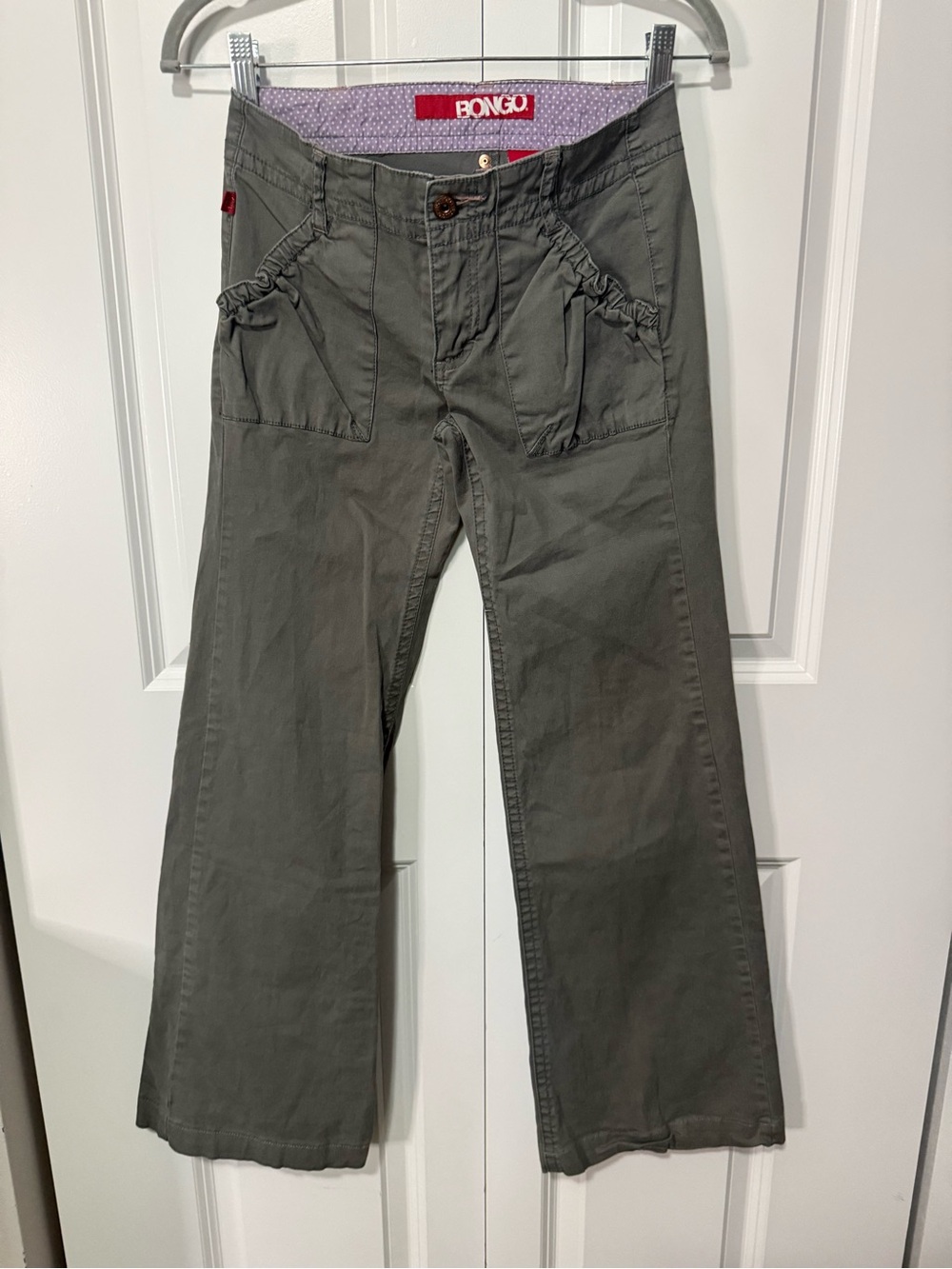 BONGO Y2K Olive Green Casual Ruffle-Waist Pants - size 3 Low Rise